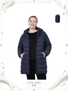 Plus Size Packable Puffer Jacket Water-Resistant Quilted Coat Detachable Hood